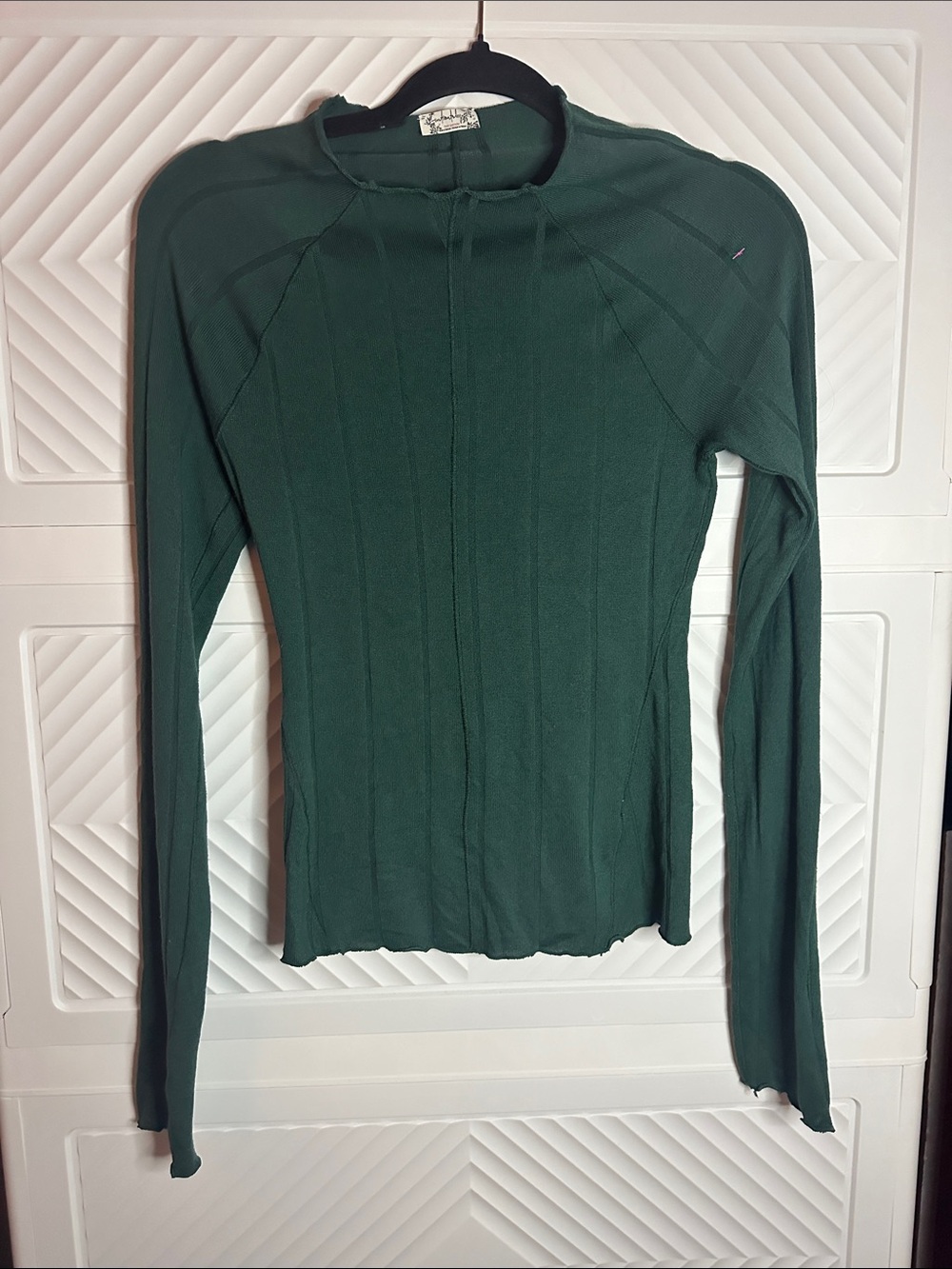 Free People Dark Green Ribbed Long Sleeve Top